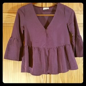 Everly Burgundy Blouse with Bell Sleeves Sz. S